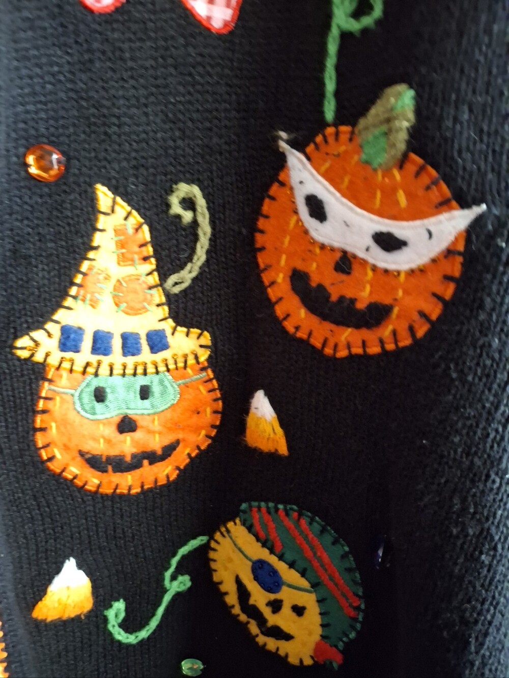 Halloween Pumpkin Embroidered Black Cardigan - Picture 4 of 5